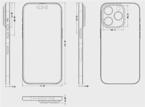 苹果iPhone 14 pro系列CAD设计图曝光