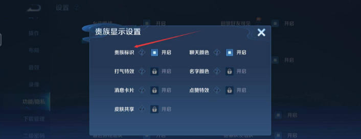 王者荣耀贵族显示开关在哪里